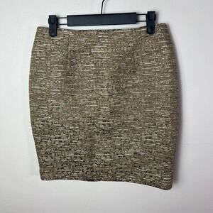 Michael Kors Metallic Tweed Pencil Skirt Gold Bronze Business, Size 2